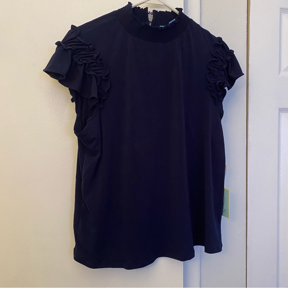 NWT CeCe navy blue blouse, size large